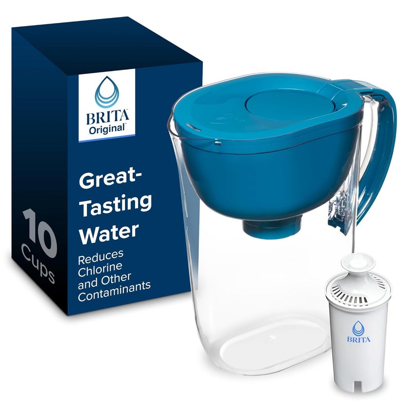 BRITA إبريق فلتر مياه كبير للمياه الصنبور والشرب مع مؤشر تغيير SmartLight، يتضمن 1 فلتر قياسي، خالي من BPA، يدوم 2 شهر، سعة 10 أكواب، لون أزرق مائل إلى الأخضر - Image 1
